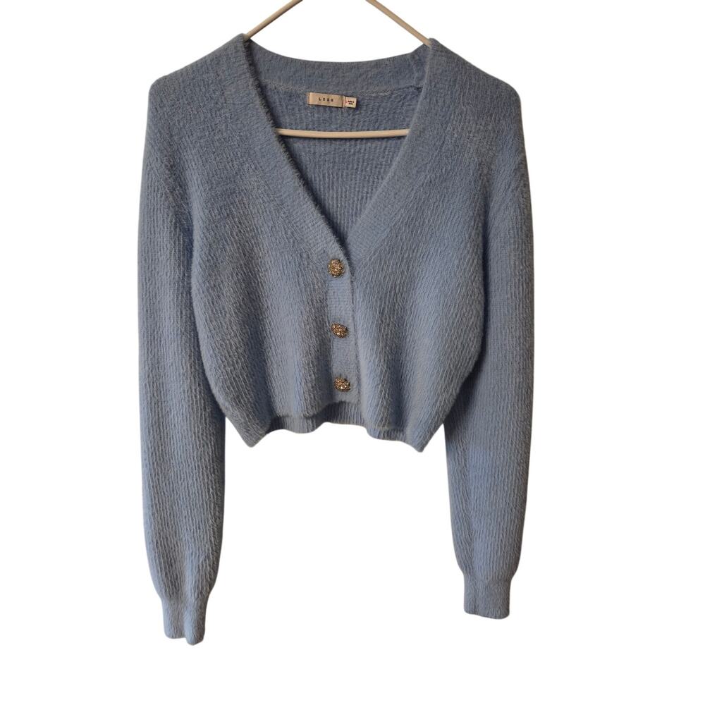 Lush V-Neck Cardigan with Rhinestone Buttons Size Medium